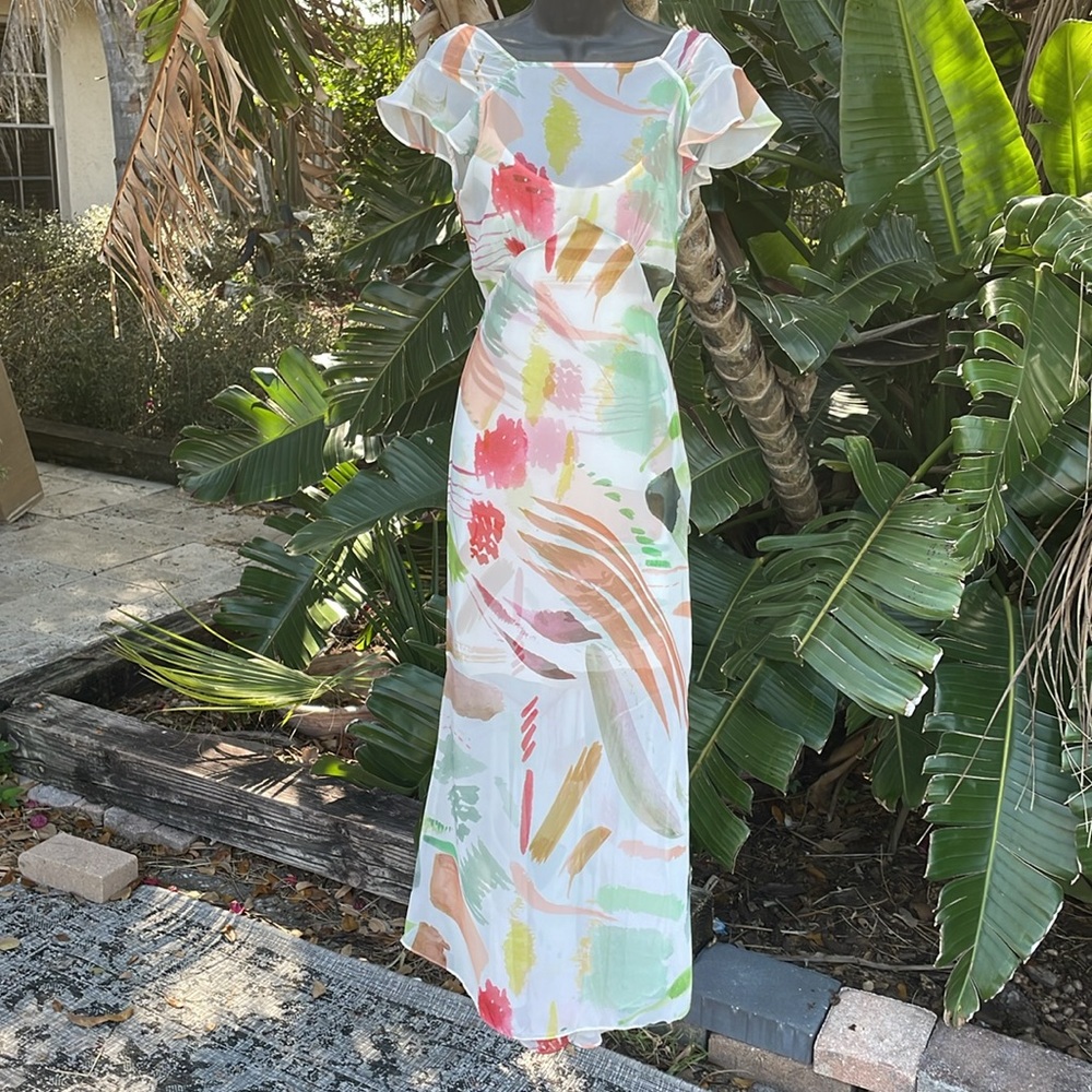 Antonio Melani, sheer floral asymmetric tea dress - Picture 5 of 11